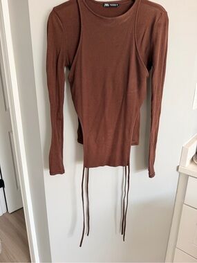 Zara Brown Crewneck Long Sleeve Sweater